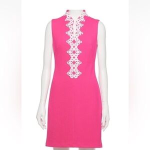 Elle Vibrant Pink Midi Dress with Lace Detail